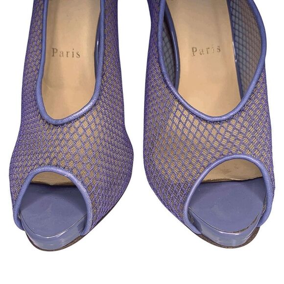 Christian Louboutin Fetilo 120 Lavender Patent Leather Fishnet Pumps EU 38 US 8 - Picture 4 of 11